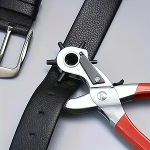 1PCS Heavy-Duty Artificial Leather Belt Hole Punch Tool with Rotating Steel and Rubber Handle, Ideal for Sewing Projects and Crafts