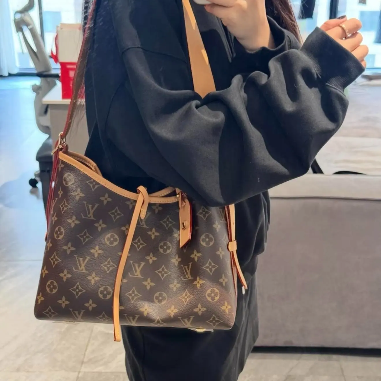 Pre-owned Louis Vuitton Carryall PM Brown Mother and Child Shoulder Bag