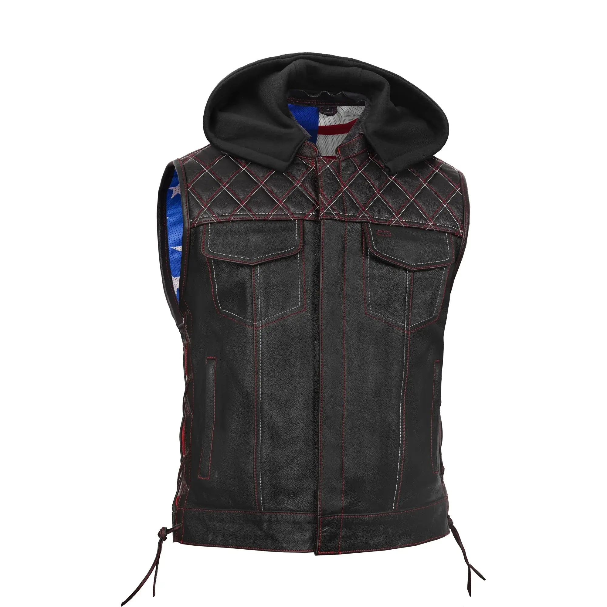DANIEL SMART Redline™ Men's Motorcycle Leather Vest, Biker Style, Laced Riding, Moto Protective Gear, Biker Style Vests, Laced Riding Vests