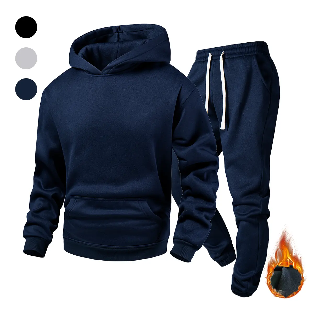 Men's 2-Piece Fleece Sweat Suit, Warm Thermal Lined Tracksuit Set with Full Sleeves Hoodie and Drawstring Pants for Outdoor Sports