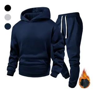Men's  2 piece sets Autumn Fleece Hoodie Set Thick Warm Jacket  Hood Ribbed Cuffs Perfect for Outdoor Hiking Jogging Fishing Gym Workouts or Casual Wear fleece Lining Provides Ankle Pant Menswear  Sweatshirts Long Sleeve Tops Sweatsuit Thermal Lined