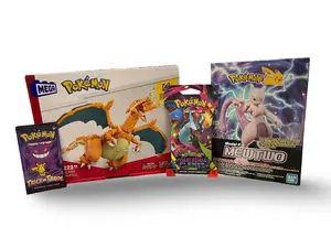 Pokemon Gift Bundle - Mega Blocks Charizard Set (Qty 1 ) + Trick Or Trade Booster (Qty 1) + Phantasmal Flames Sleeve Pack (Qty 1) + Pokemon Model Kit (Qty 1)
