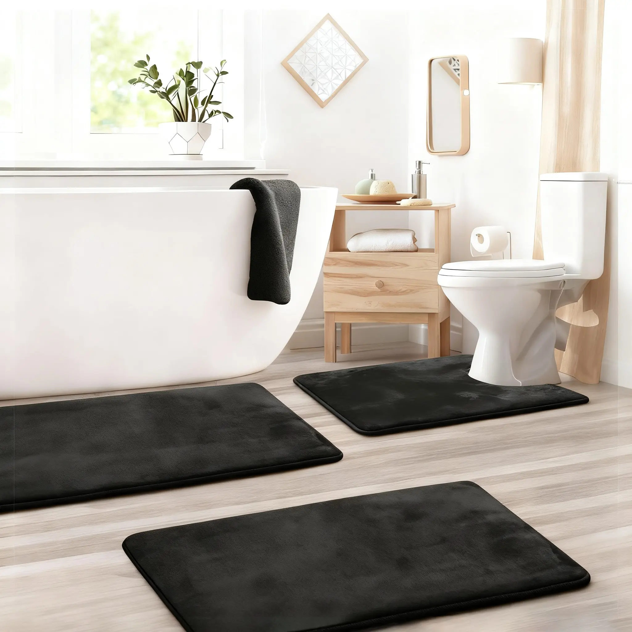 3pcs Solid Color Memory Foam Bath Mat Set, Ideal for Bathroom, Toilet, Home Decoration, Comfortable Bath Rug, Durable Floor Carpet, Soft Bath Mats