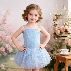 Light Blue Sequin Lace Ballet Tutu Dress, Spaghetti Strap Sparkly Tulle Ballerina Costume for Toddler Girls Dance Class & Party