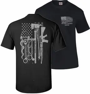 No One Fights Alone T-Shirt, Support First Responders Graphic Design, USA Flag & Tactical Tools Graphic Tee, For Police, Firefighters & Military Heroes, Patriotic Gift for Everyday Heroes