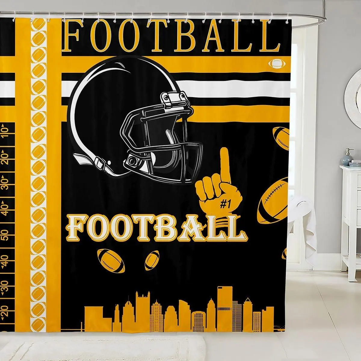 Football Bath Curtain Rugby Sports Shower Curtain Waterproof Polyester Fabric Bathroom Decor Football City Bathroom Accessories