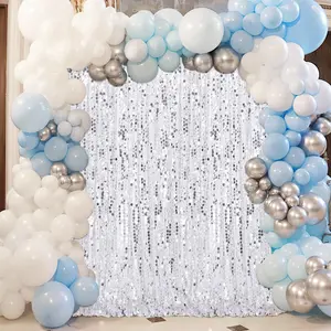 Silver Backdrop Curtain 4ftx8ft Seuin Backdrop Curtains Wedding Reception Cake Table Background Panels Wall Decor Banners Photo Ornaments Light Shiny