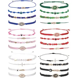 BONITTER 24/12Pcs Mexican Braclets Virgin Mary San Judas Bracelet For Women Red String Evil Eye Green Beads Anklets Jewelry