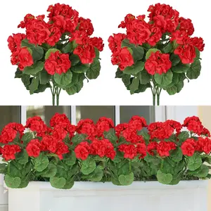 4/8PCS Artificial Geranium Flowers Fake Begonia flowers Silk Fake Hydrangea Flower Red Azalea Home Office Background Wall Wedding Christmas Garlands Vase DIY Decoration
