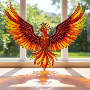 Phoenix Acrylic Window Hanging Suncatcher – Fire Bird Stained Glass Style Décor