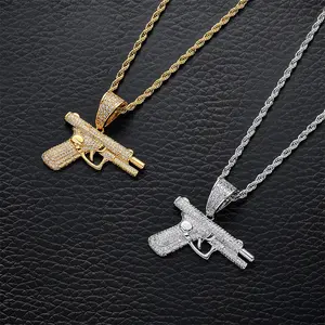 Hot-selling new necklace - Hipster Pistol Necklace - Creative Set of Diamond and Zirconia Bullet-Case Trendy Men's Accessories as Gifts