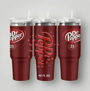 Dr Pepper 40oz Tumbler With Handle, Paint Drip Style Design, Holiday Christmas Gift, 40oz Stainless Steel Cup, Glitter Finish Design, Ideal Gift For Pepper Fans
