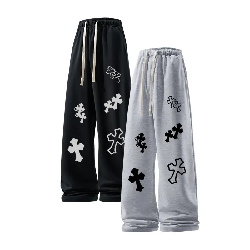 #Springfresh American style 60% pure cotton straight leg casual pants, durable for daily wear, multi-color neutral sports pants, classic printed sweatpants, sweeping pants