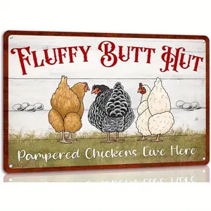 Fluffy Butt Hat Metal Tin Sign Funny Chicken Coop Sign For Home Decor Kitchen Decoration Wall Art Farm Farmhouse Vintage Decor Chicken Coop Accessories 8x12 Inch