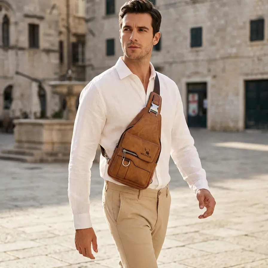Maxoner Durable PU Leather Unisex Crossbody/Shoulder Bag - Large Capacity, Waterproof, Wear-Resistant, Easy to Carry Sling Chest Bag, Ideal for Work, Travel (Father's Day Gift Option, Local Delivery Available), Bags
