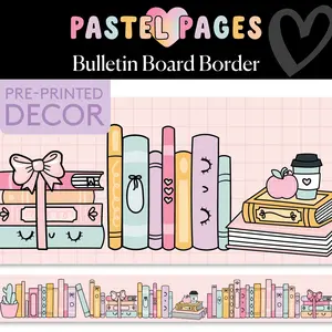 Bookworm Pastel Books Bulletin Board Border | Pastel Pages