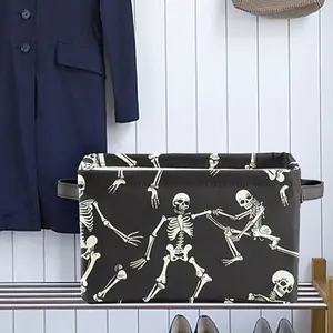 Halloween Skull Ghost Cube Laundry Basket with Handles, Laundry Hamper, Foldable Storage Bin for Home Organization, Rectangular Fabric Organizer Box