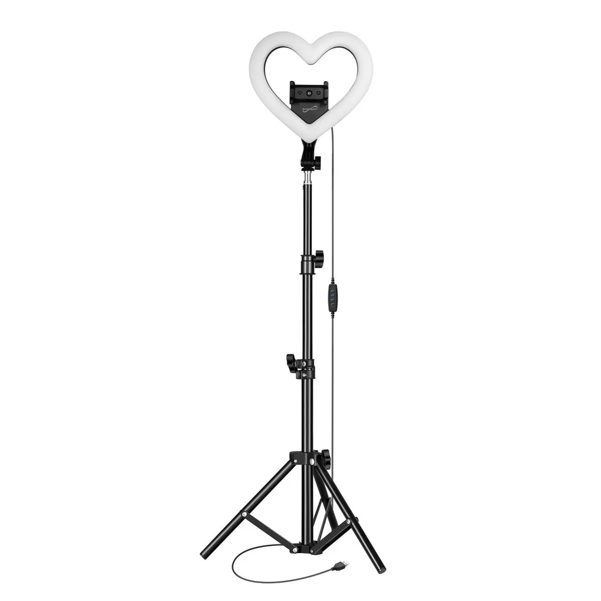 Supersonic SC-2310SRH PRO Heart-Shaped 10 LED Ring Light - Selfie Accessory with Retractable Tripod, 360-Degree Rotatable Phone Holder, 3 Color Lighting Modes, In-Line Controller for Mobile Live Streaming Electronic Devices