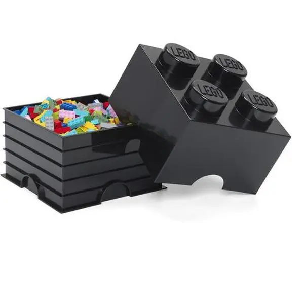LEGO Stackable Plastic Storage Brick Container with 4 Knobs, Black Collectible Gift for Room Organization, Storage Boxes
