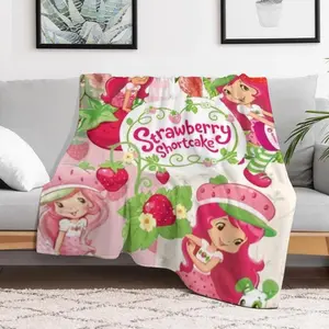 Soft Funny Throw Blanket Strawberry Shortcake Blanket Plush Cartoon Print Blankets,Perfect For Travel Or Home Comfort