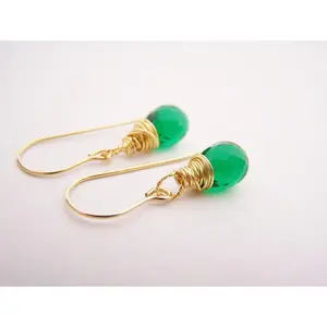 Emerald Hydro Quartz Briolette Drop Gold Filled Earrings