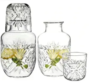 Crystal Bedside Carafe and Glass Set 1 Piece Aesthetic Water Pitcher Cup Night Set 525ml Luxury Drinkware for Bedroom Home Decor Elegant Design vasopara  cafe
