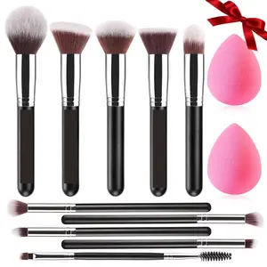 Makeup Brushes Set, Professional Foundation Eyeshadow Concealer Blush Powder Bronzer Applicator, 2 Blender Sponge with Beauty Paper Case