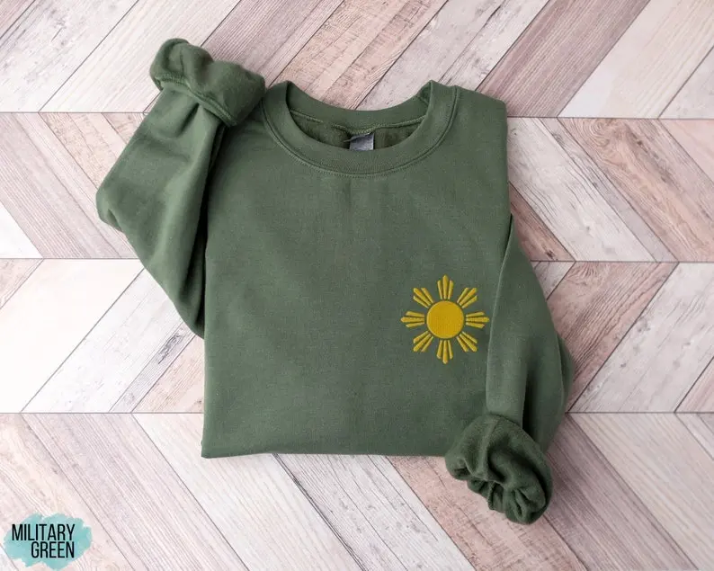 Embroidered Filipino Star Pocket Design Sweater, Embroidery Patchwork Philippines Graphic, Proud Filipino Sweatshirt, Pullover Gift for Him