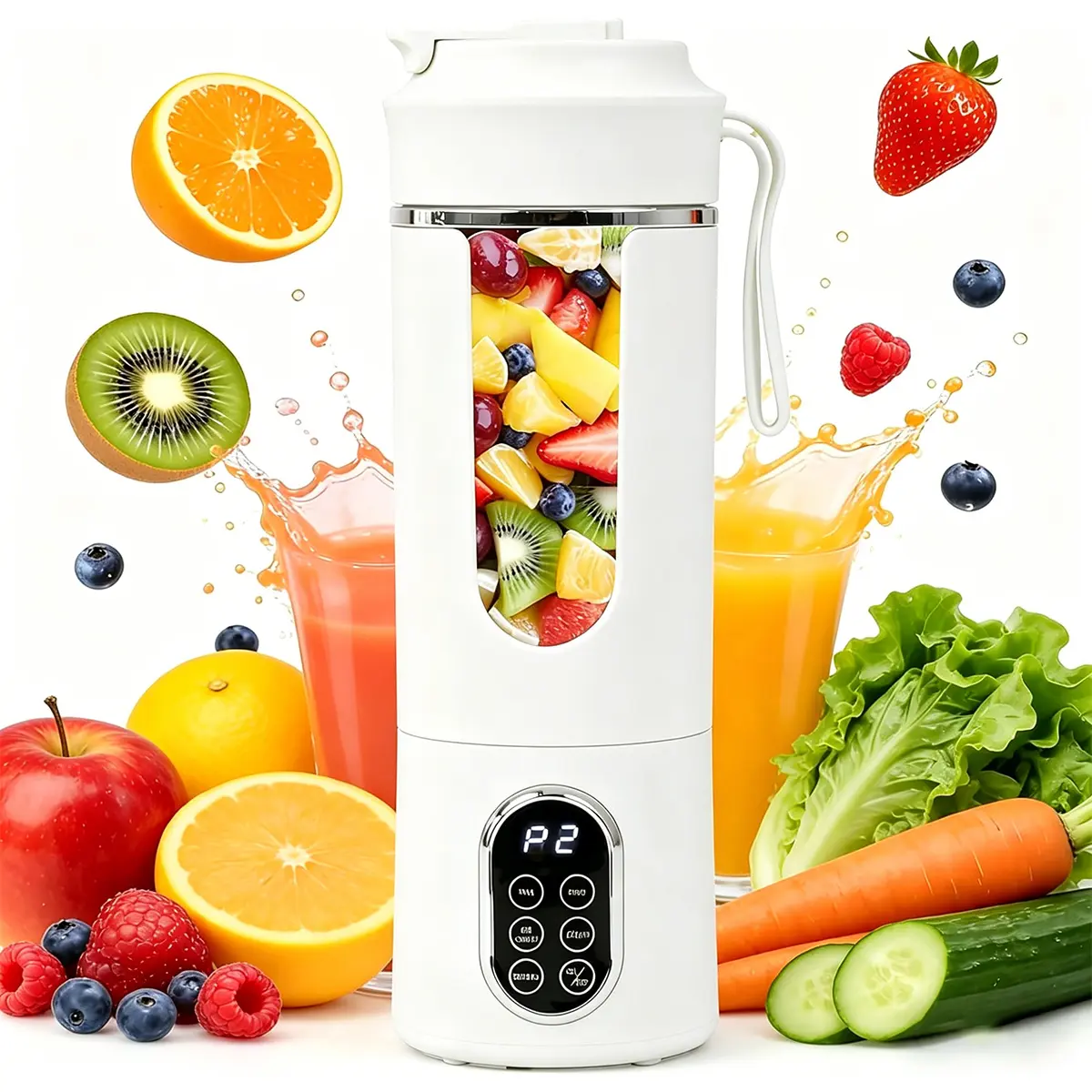 Portable Blender, 530ML Personal Juicer Cup with 12 Blades, 4 Blending Modes, USB Rechargeable Mini Blender for Smoothies, Shakes & Ice Crush, Auto Clean, Leakproof, White