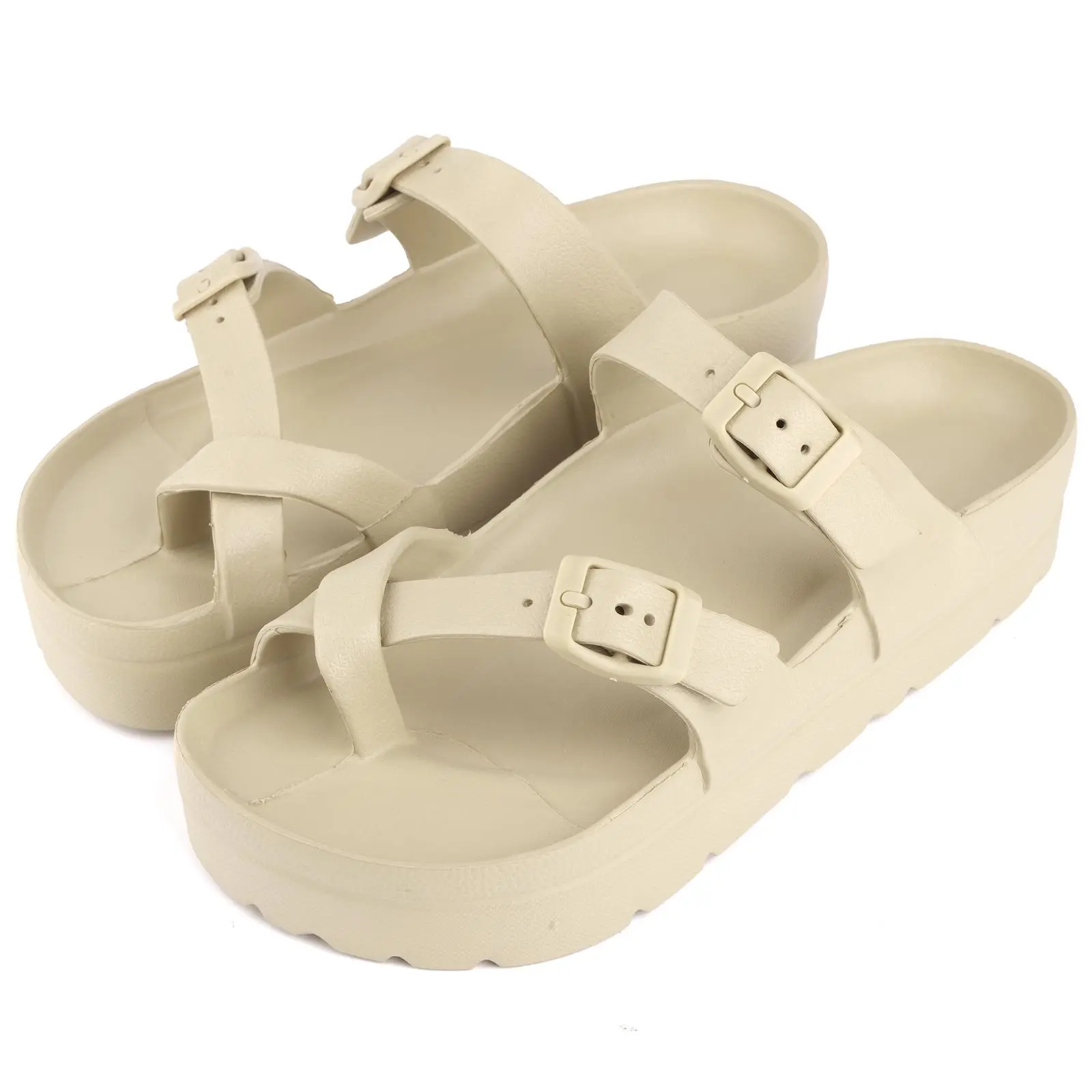 Women's Platform Slides - Waterproof EVA Foam Open-Toe Sandals with Adjustable Padded Straps, Cushioned Orthotic Arch Support, Recommended by Pediatric Doctors for Summer Footwear, Shoe, Chic, Platform Sandals, Minimalist, Slip On, Minimalist Chic, Black,