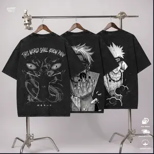 [Collection] Pain x Boldrpintee Oversized 280GSM Cotton Graphic Tee - Vintage Naruto Unisex Premium Heavyweight Acid Wash for Urban Streetwear Tshirt Casual Crewneck
