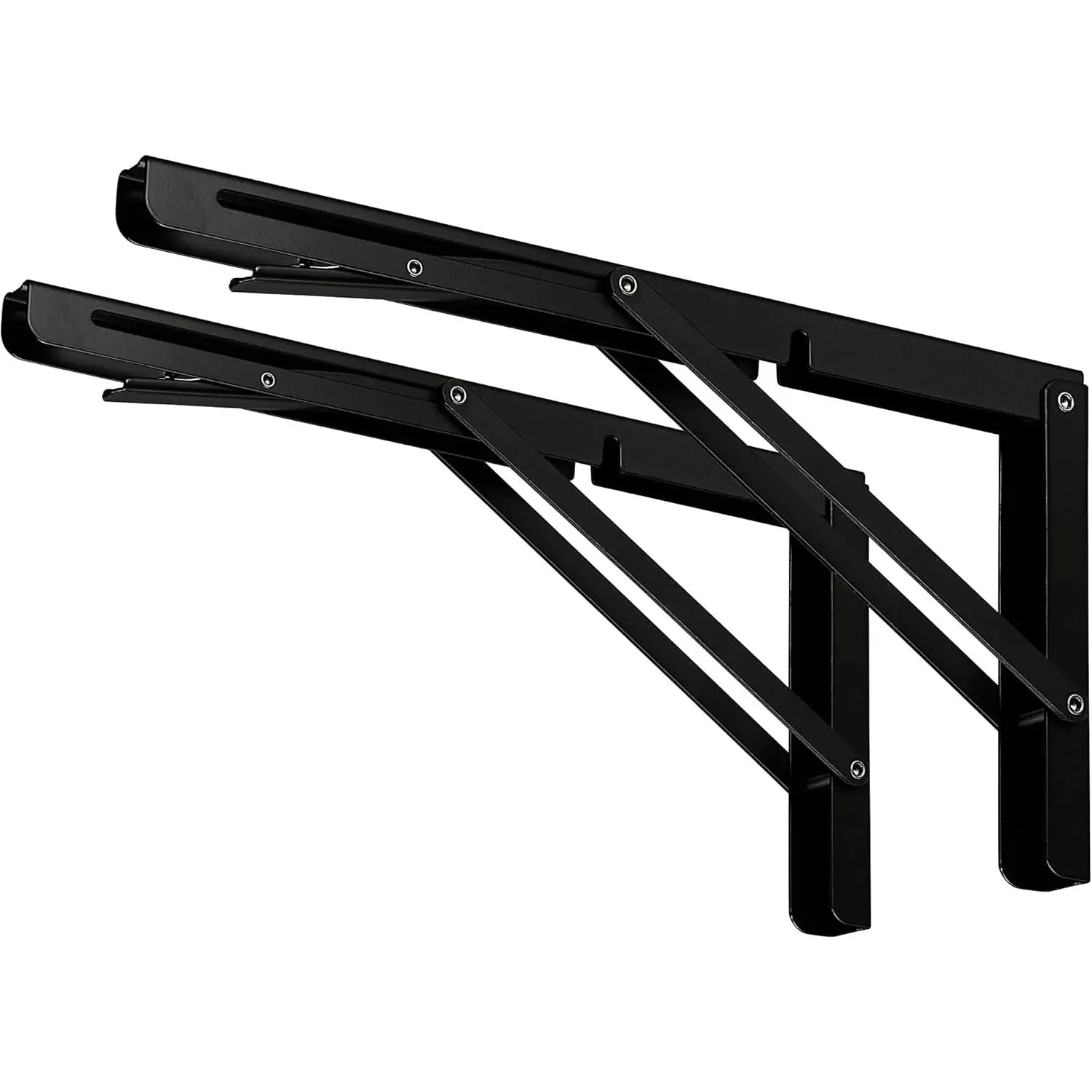 8" Black Folding Shelf Brackets Max. Load 220 lb, Heavy Duty DIY Wall Mounted Shelf Bracket Space Saving for Table Work Bench, Pack of 2