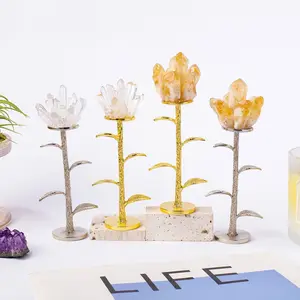 Natural Citrine Gemstone Cluster with Metal Base, Healing Crystal for Home Decor, DIY Flower Design Desk Accessory
