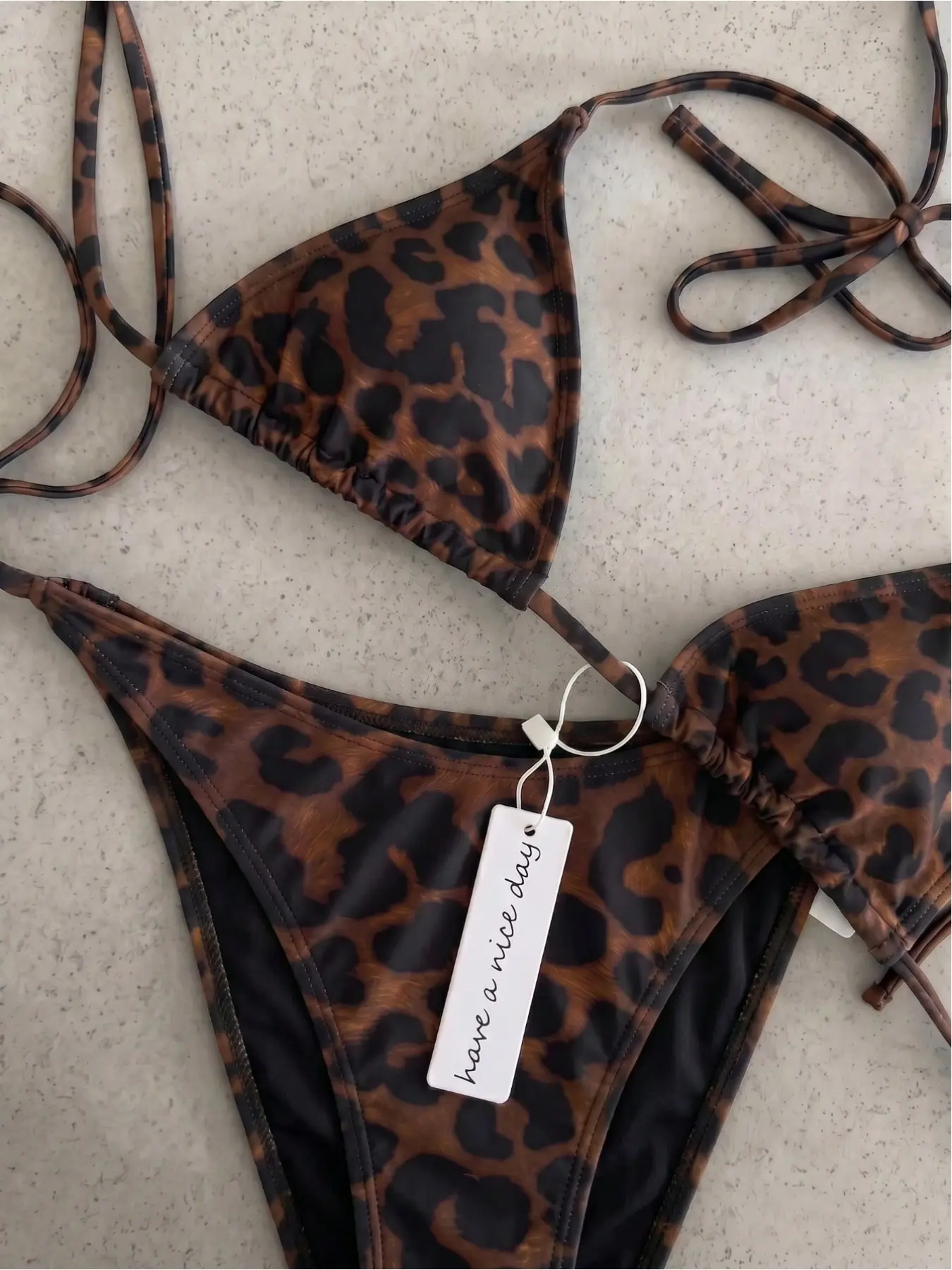 Vintage Leopard Print Bikini Set, High-Waist Triangle Bottoms, Two-Piece Design, Classic Pattern, Summer Beach Swimwear, Bikini Set Swimsuit