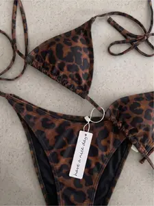 Vintage Leopard Print Bikini Set, High Waist Triangle Bottoms, Split Design, Summer Beach Swimwear, Classic Leopard Pattern