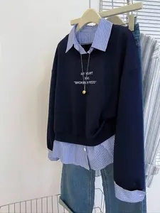 Women's Fall Winter Casual Everyday Loose Fit Letter Print Hoodie, Casual Hooded Sweatshirt, Thick Knit Pop Art Patchwork Long Sleeve Pullover Sweatshirt Womenswear