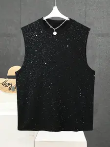 Men's Casual Light Board Vest, Full Print Fine Sparkle Stars, Skin-Friendly Fabric, Comfortable Long Wear, Fashion Versatile Street Style