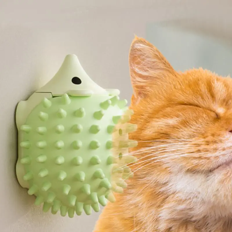 Hedgehog Design Cat Toy, Wall Mounted Cat Massage Grooming Ball, Durable Plastic Teething Cleaning Interactive Toy, Pet Supplies