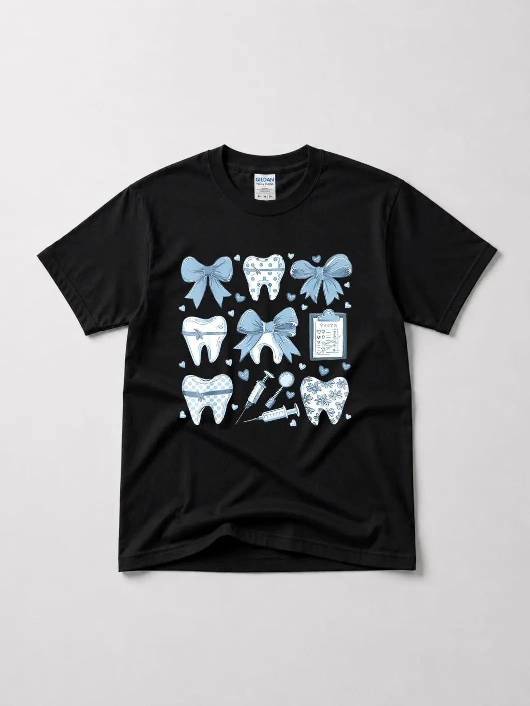 Women's Cotton T-Shirt, Lady's Coquette Bow Printed Casual Top for Dental Professional Outfits