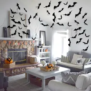 Halloween Bat Spider Decorative Stickers, Multiple Sizes Realistic Designs, Perfect for Window Wall Door Decoration, Ideal for Home Party