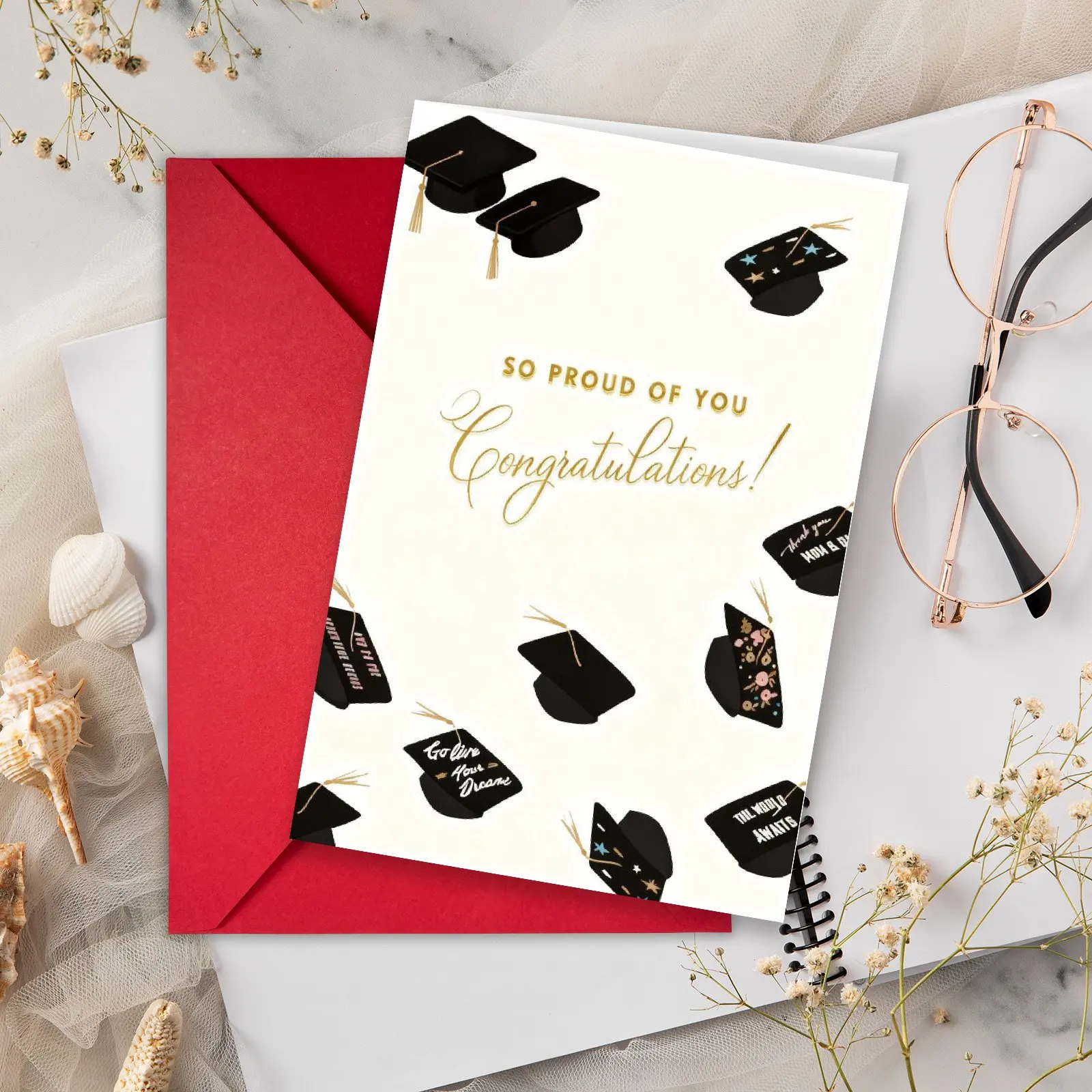 Graduation Hat Design Cards for Him/Her,High School & College 2026 Graduation Card Gifts for Son Daughter Nephew Niece,Congratulations Graduate Card for Girls Family Kids Friends