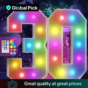 4FT Colorful Marquee Numbers, Multiple Colors Number 0-9 with Remote Large Light Up Numbers Sign for Birthday Decorations Anniversary Party Decor Giant Pre-Cut Foam Board Kit Mosaic Sign for Balloon, Vibrant Colors
