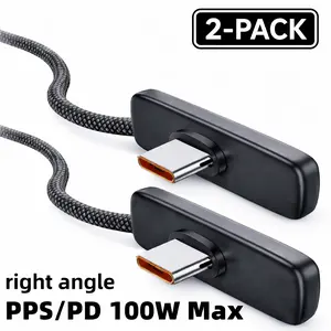2PCS PD100W Right Angle Cable Fast Charging 45W/30W PPS for Samsung Android iPhone  Tablets Supports High Speed Charging Braided Nylon Durable Cord with Extra Reinforced Anti-Break Head 90 Degree Design for Gaming Desk and Travel Charging
