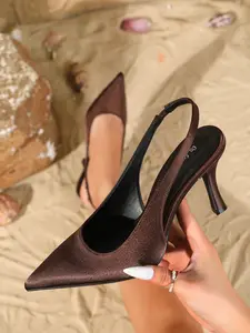 Women's Satin Pointed Toe Slingback Heels with Tapered Stiletto, Elegant Slimming Design, Minimalist All-Season Versatile Style, No More Slipping Off, Perfect for Work and Date Nights