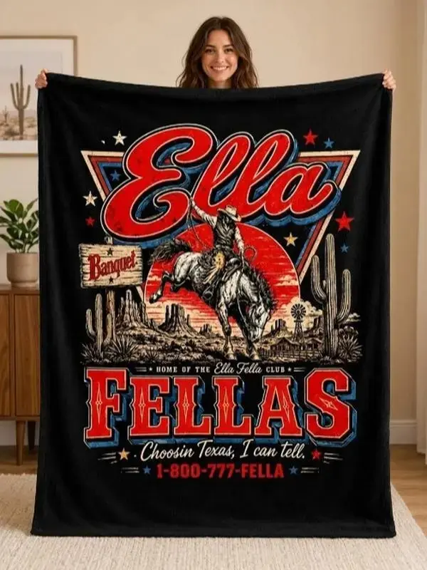Ella Langley Ella’s Fellas Western Rodeo Country Music Fleece Throw Blanket, Ultra Soft Warm Plush Blanket for Sofa & Bed, Exclusive Fan Merch Gift for Ella Fella Club Members