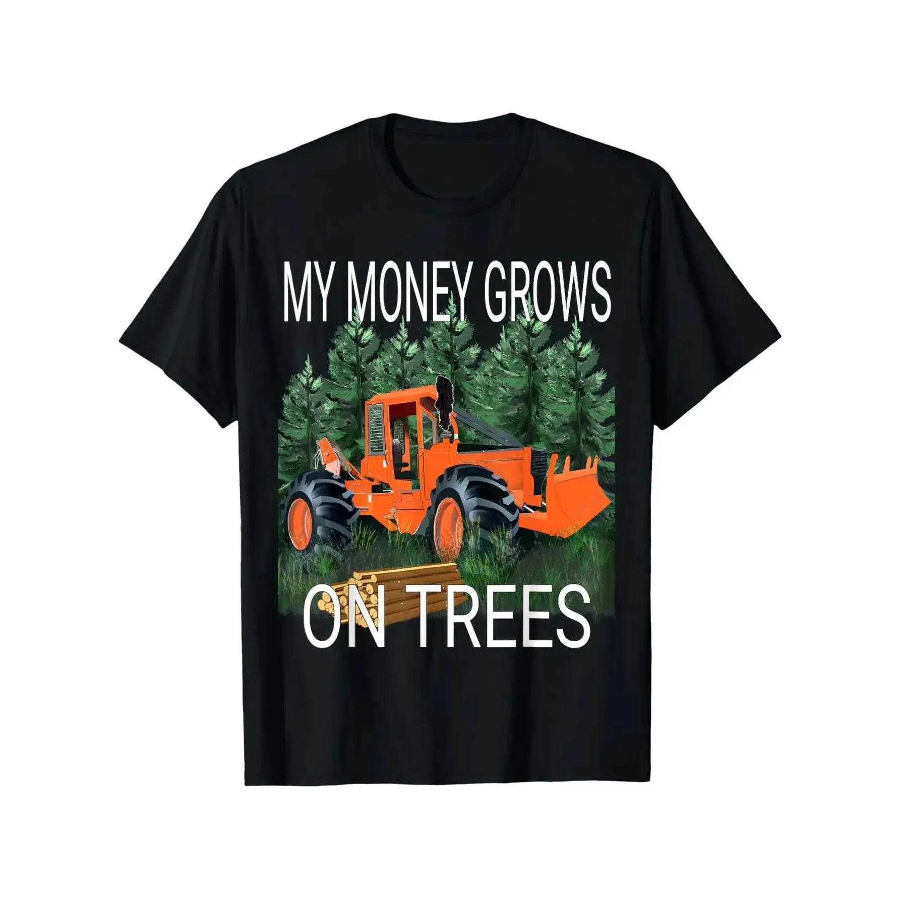 Menswear Men's 180g 100% Cotton Short-Sleeve Round Neck Black Graphic T-Shirt - Logging Theme Skidder Driver Equipment Print, Foldable Hangable Letter Text, S-XXXL Casual Streetwear Top