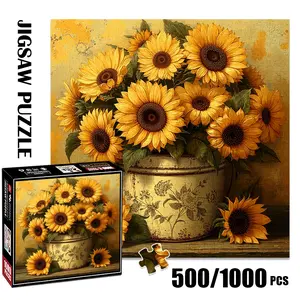 1pc 1000 piece adult puzzle 58x58cm Bunch of Sunflowers in Decorative Pot 500 pieces paper jigsaw puzzle suitable for DIY creative games for adults and families, birthday and holiday stress relief Art Puzzles Gift