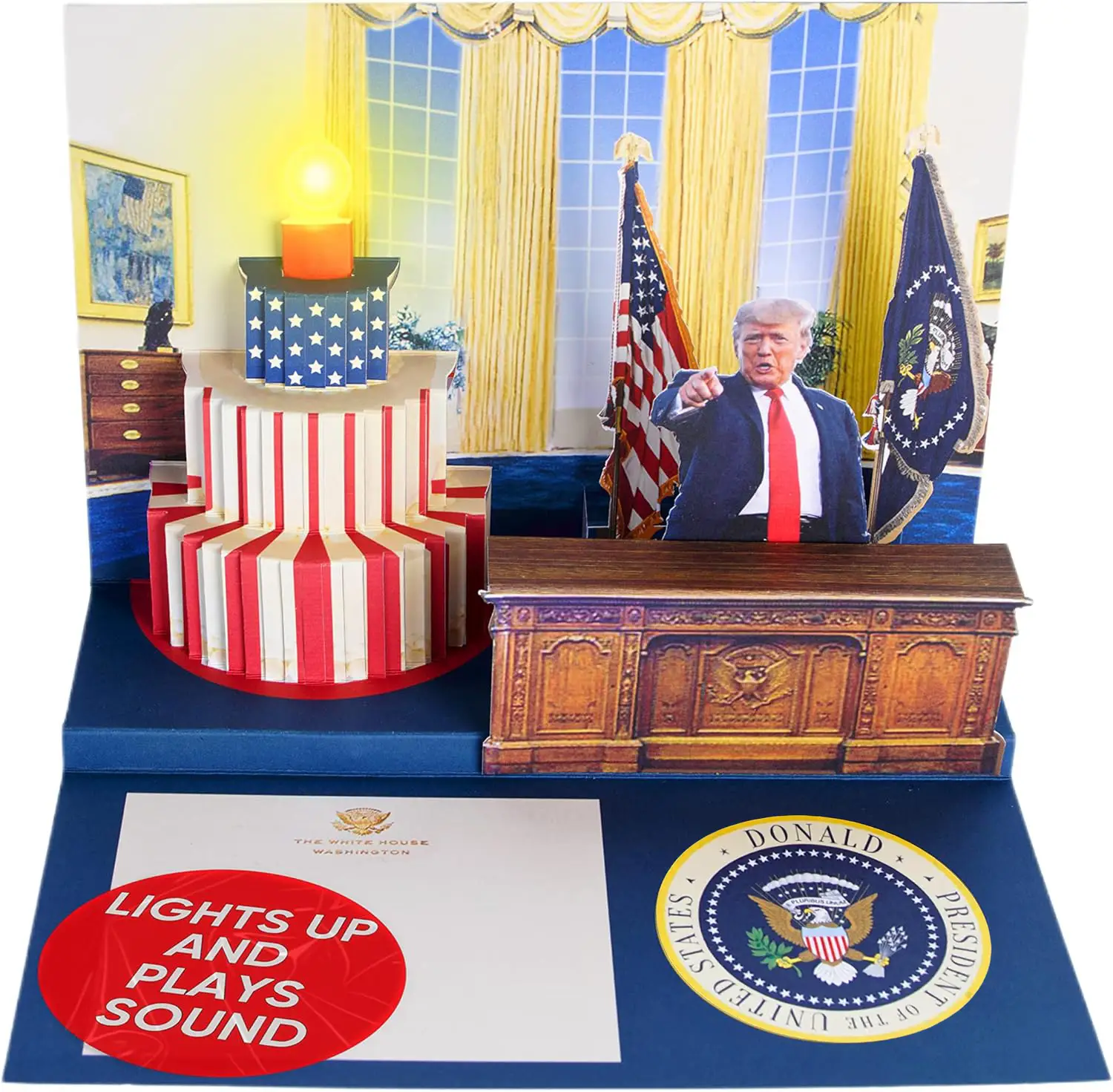 Pop Up Birthday Card with Light & Sound Says Happy Birthday in Donald Trump REAL Voice for Men and Women, Mom & Dad, Husband or Wife