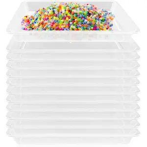 12 Pack Plastic Art Trays,Stackable Craft Trays,Organizer Activity Tray,Serving Tray for School,Home,Painting,Beads,DIY Projects (Clear)
