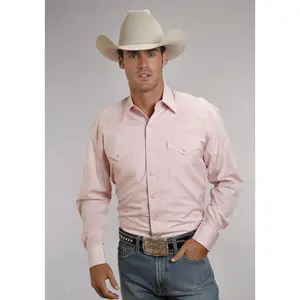 Men's Stetson Pink Solid Western Long Sleeve Shirt